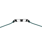 BERING watch 12034-808 viewed from the side, showing polished steel case with teal fabric strap