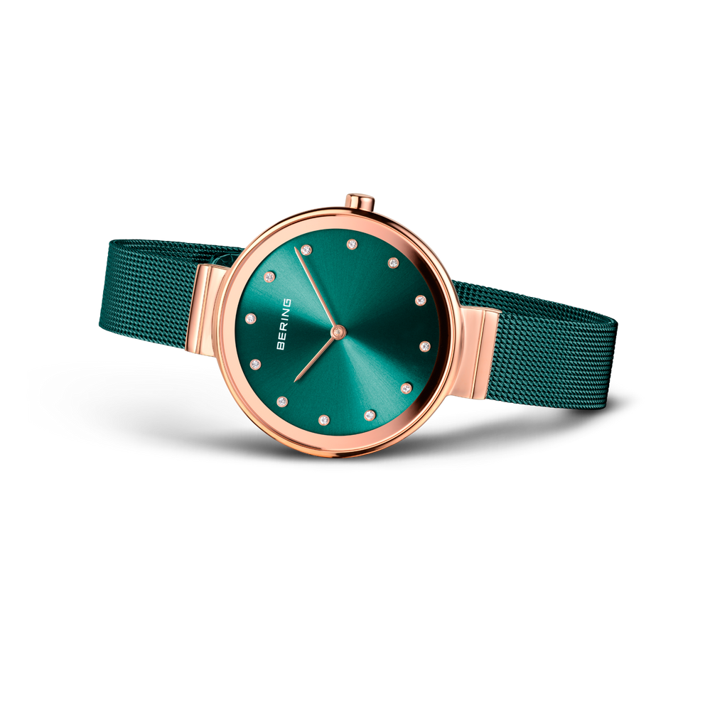 Orologio quadrante sunray mesh verde e oro rosa
