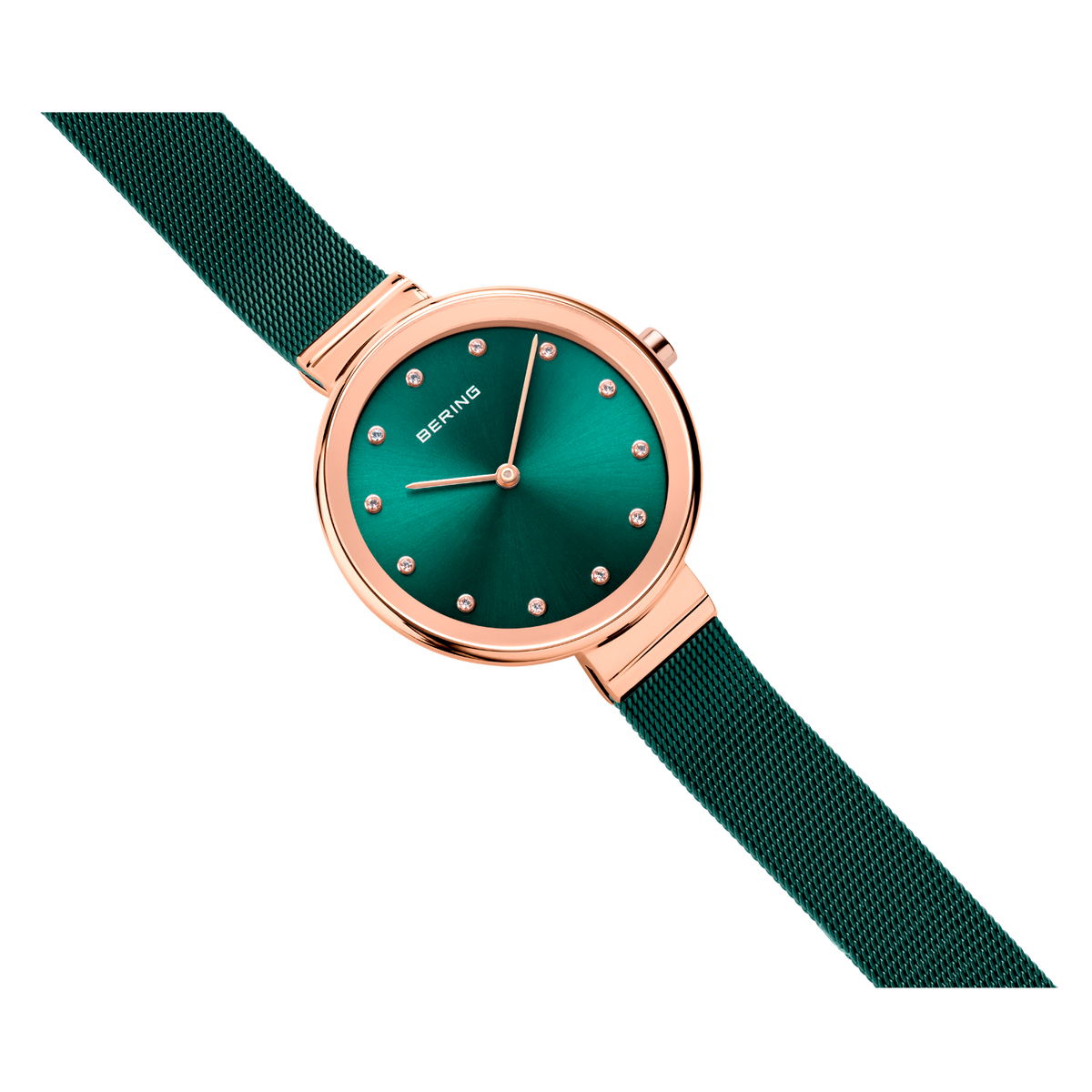 Orologio quadrante sunray mesh verde e oro rosa