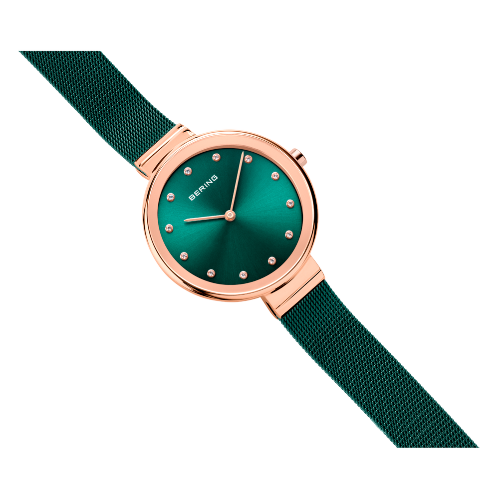 Orologio quadrante sunray mesh verde e oro rosa