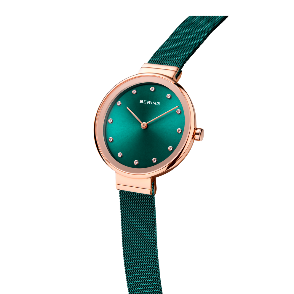 Orologio quadrante sunray mesh verde e oro rosa