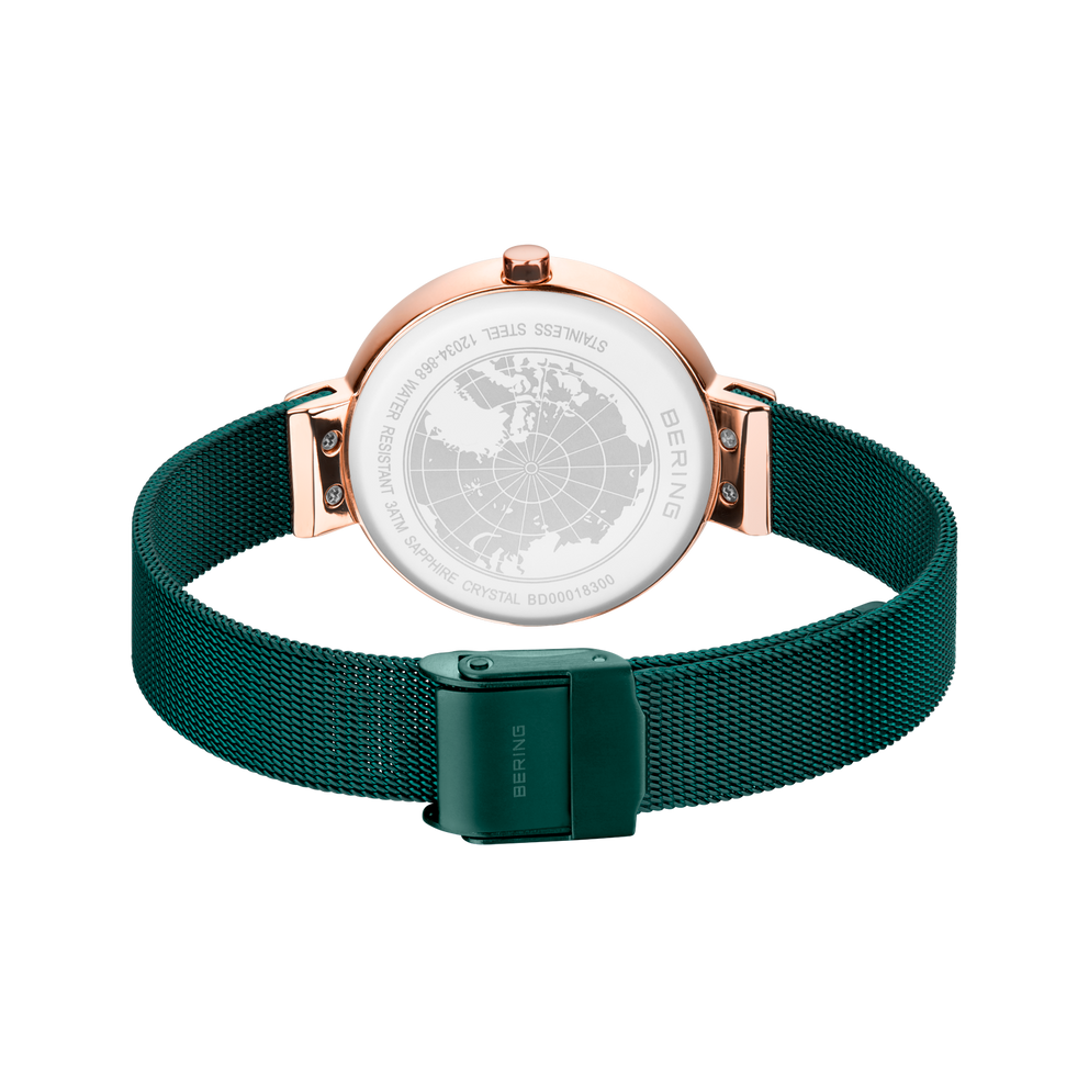 Orologio quadrante sunray mesh verde e oro rosa