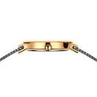 Watch case in profile with gold-tone finish and chain bracelet