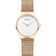 Orologio BERING color oro con quadrante bianco, lancette minimaliste e cinturino mesh abbinato di fronte.