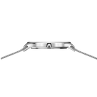 Side view of rectangular stainless steel watch with chain-link bracelet
