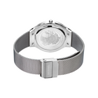 Back of BERING watch with engraved caseback and stainless steel mesh band