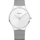 BERING stainless steel wristwatch with white dial, mesh bracelet, and thin hands