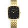Rectangular BERING watch with gold-tone case and bracelet, black dial with gold hour markers and hands