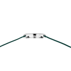 Top-down view of BERING 12927-808 wristwatch showing polished silver case and dark textured fabric strap