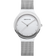 Montre BERING avec cadran blanc rond, bracelet maille acier et design minimaliste, vue de face