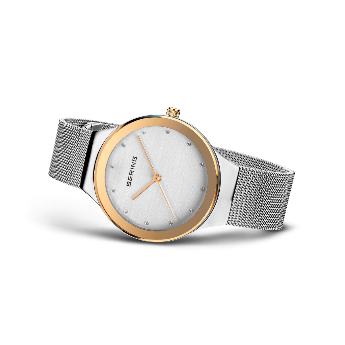 Montre-bracelet or rose, cadran blanc et bracelet maille argent
