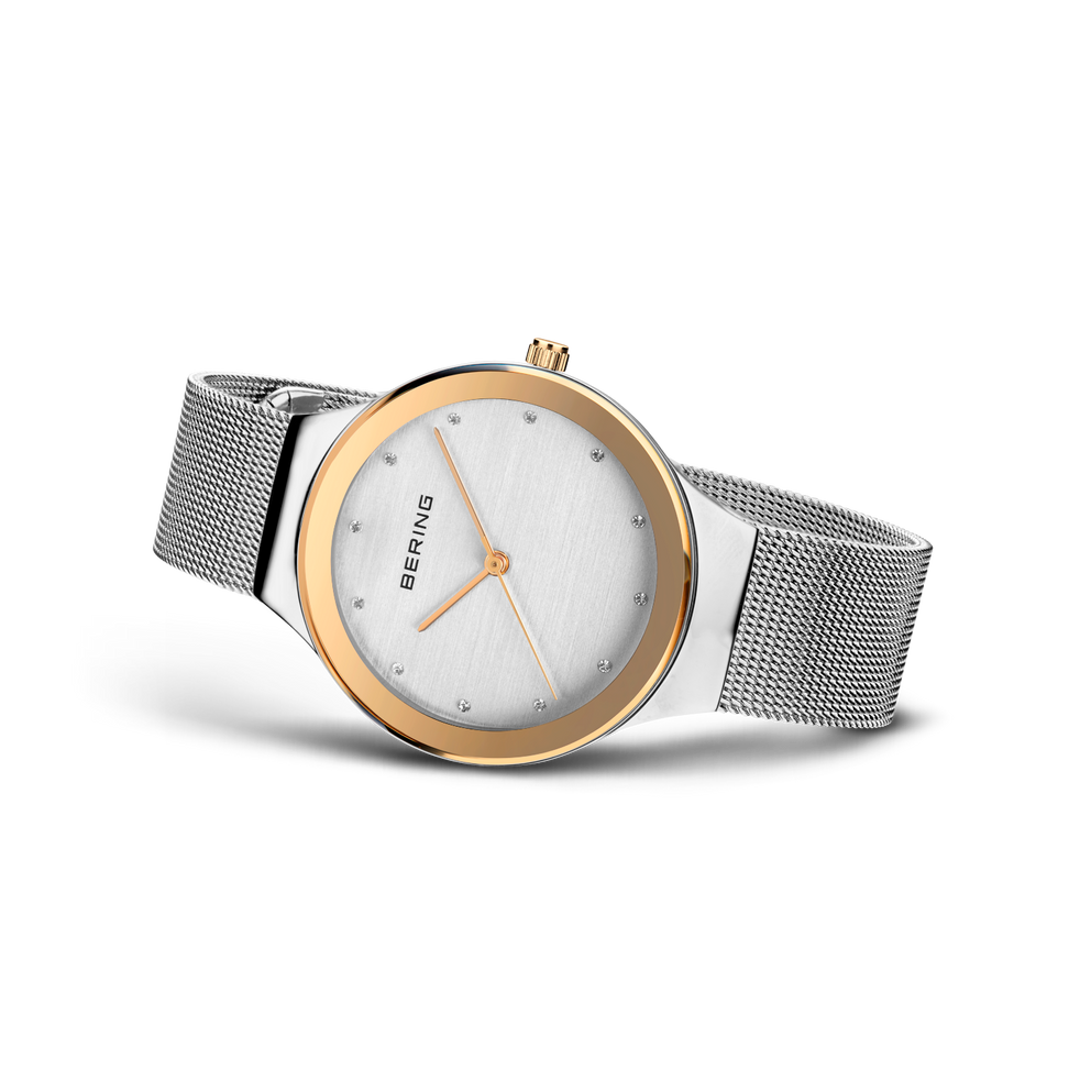 Montre-bracelet or rose, cadran blanc et bracelet maille argent