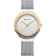 Montre BERING ronde avec boîtier or champagne, cadran blanc et bracelet en maille, vue de face.