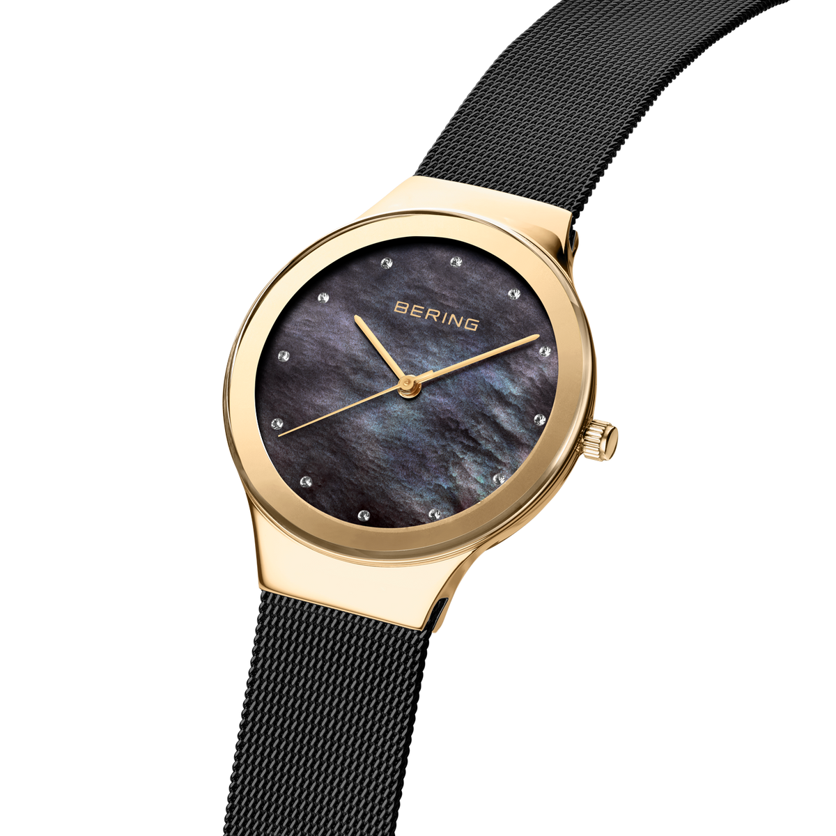 Oval Mother of Pearl Mesh Watch Black
