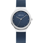 BERING wristwatch with silver case, dark blue dial, and mesh strap