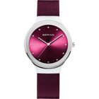 BERING horloge met zilveren kast, bordeaux verloop wijzerplaat en mesh-band