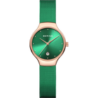 Montre-bracelet BERING avec boîtier rose doré et cadran vert, bracelet maille verte