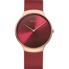 BERING wristwatch with rose gold case and mesh band, burgundy dial with radial gradient