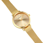 BERING wristwatch with round gold case, cream dial, and gold mesh band.