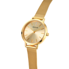 BERING gold-tone wristwatch with round case and mesh band, three-quarter angle view.