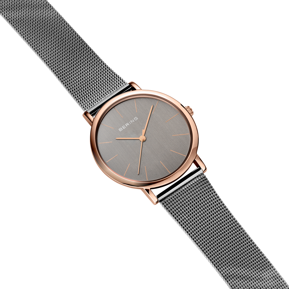 Montre minimaliste maille grise et or rose