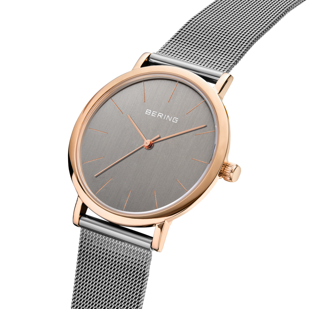 Montre minimaliste maille grise et or rose
