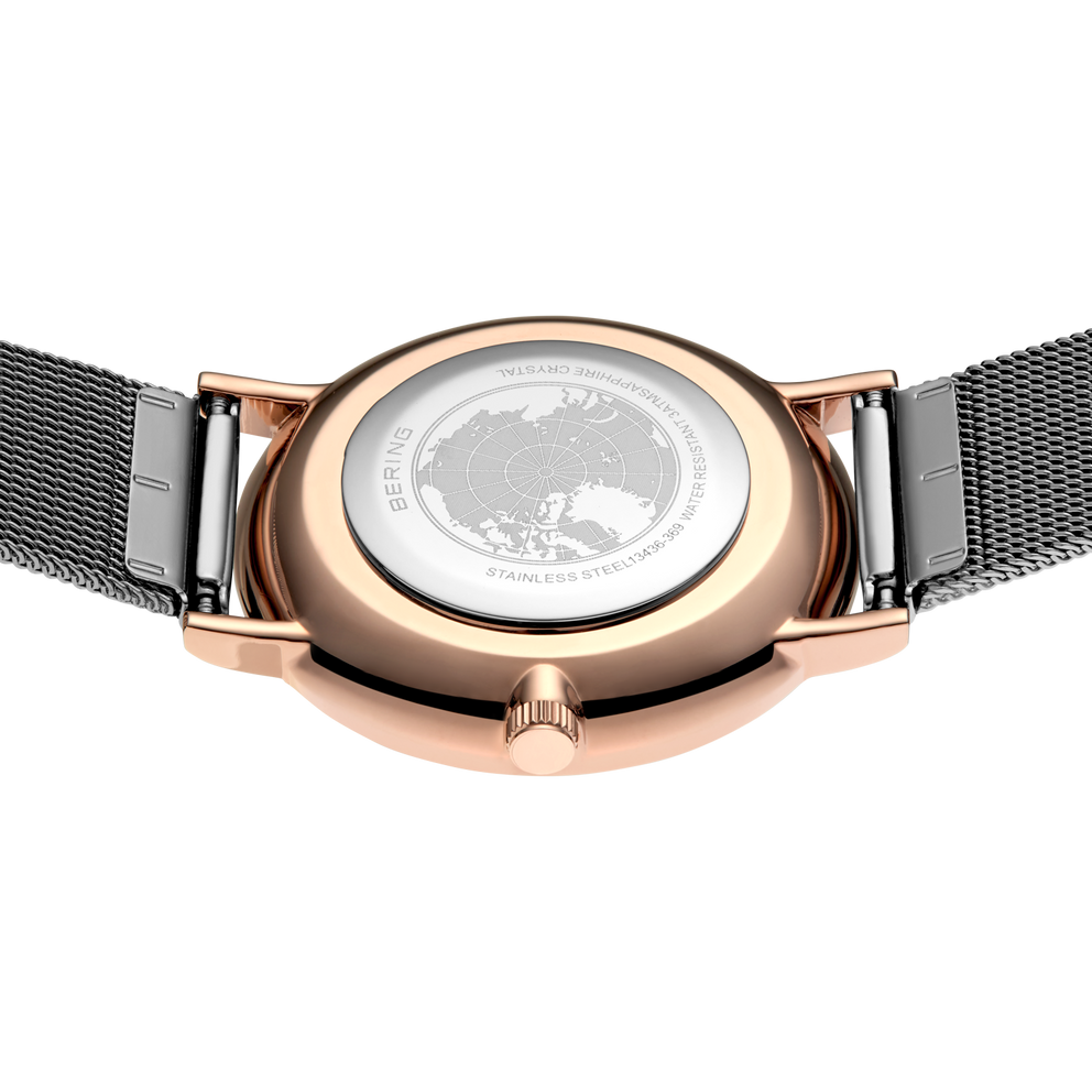 Montre minimaliste maille grise et or rose