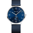 BERING wristwatch with blue dial, silver case, black mesh band