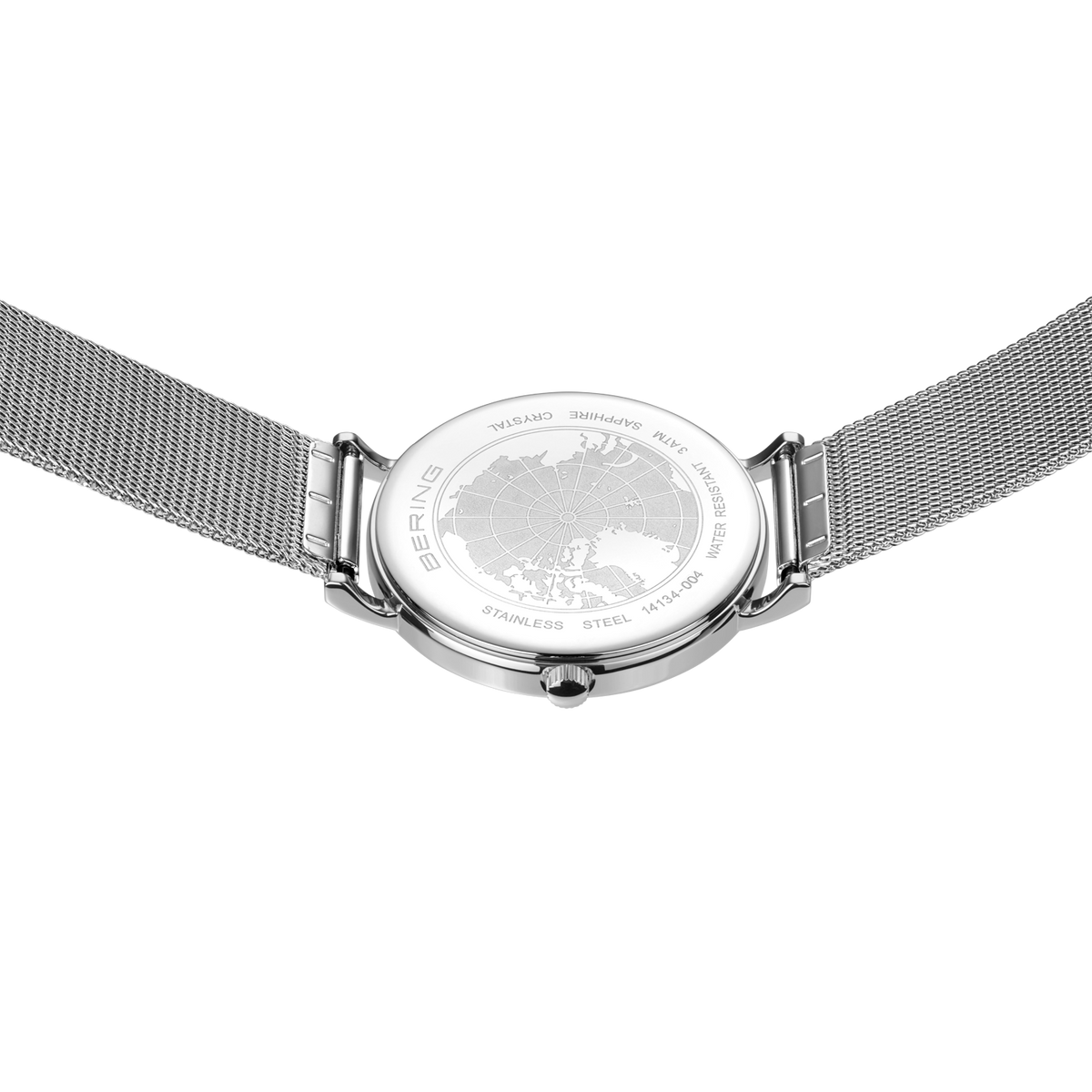 Uhr 14134-004 von hinten mit silbernem Mesh-Armband auf beiden Seiten