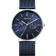 BERING wristwatch with navy dial, silver case, two subdials, and blue mesh strap.