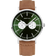 Reloj de pulsera BERING con esfera negra, agujas blancas, dos subdiales y correa de cuero marrón.
