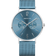 BERING chronograph with blue dial, subdials, silver indices, and blue mesh strap.
