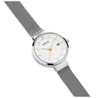 BERING watch model 14426 with white dial and metal mesh bracelet, photographed at angle