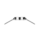 Stainless steel rectangular watch, top view showing white dial and extended metal chain bracelet.