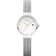 BERING Solar wristwatch with brushed silver case, white dial with orange hands, date window, and mesh strap