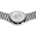 Reloj de acero con brazalete de eslabones, vista trasera con grabado