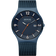 BERING Solar armbåndsur med rundt mørkeblåt ur-skive, hvide timemarkering, orange sekundviser og blåt mesh-bånd.