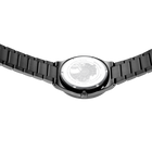 Back view of watch with black link bracelet, silver case visible from underneath