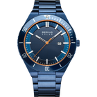 BERING SOLAR wristwatch with blue dial, blue metal bracelet, and orange hand accents