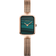 Reloj BERING de caja cuadrada oro rosa con correa malla, esfera azul verdosa rayada