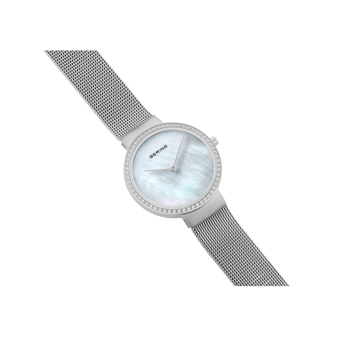 BERING Armbanduhr 14531-004 mit Silbergehäuse, hellblauem Zifferblatt und dunklem Metallarmband