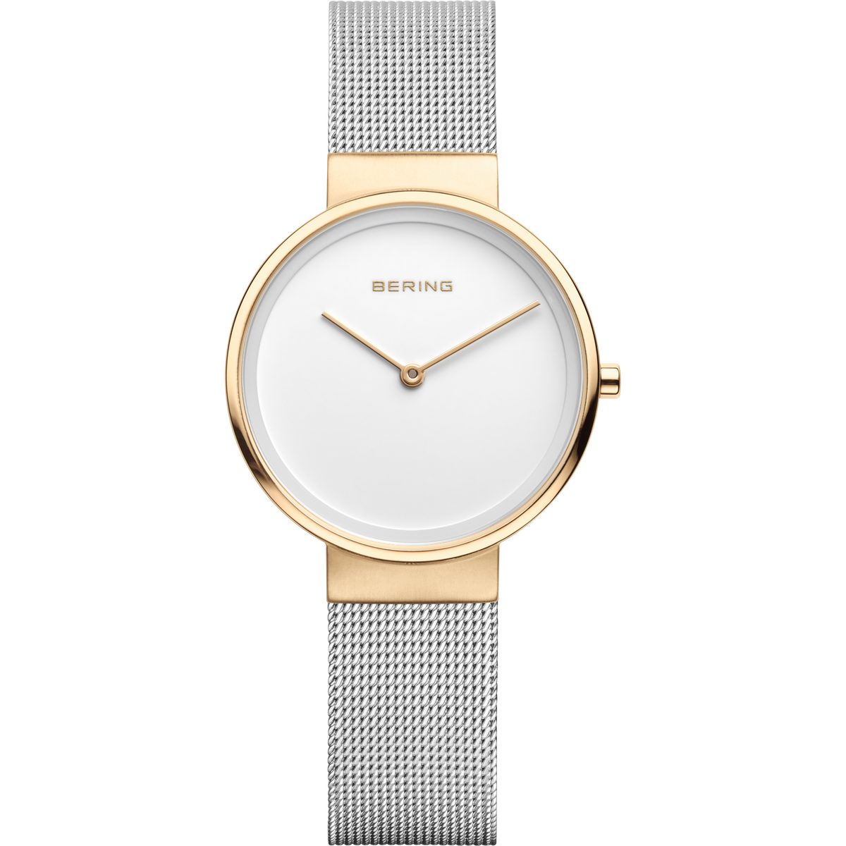 BERING Uhr in Roségold mit weißem Zifferblatt und Silber-Mesh-Armband