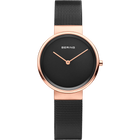 BERING wristwatch with black dial, rose gold case and hands, black mesh band