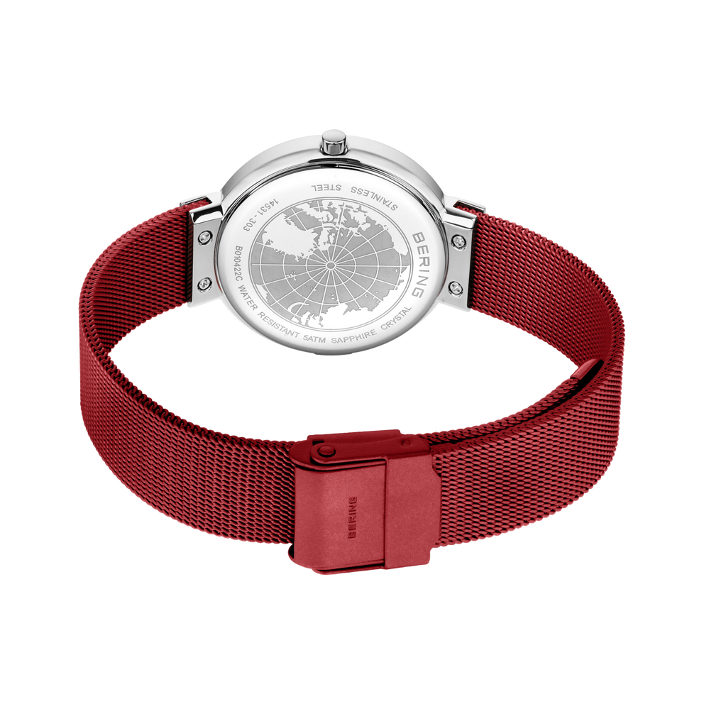 Mini Sunray Mesh Watch Red Silver