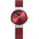 Reloj BERING con esfera burdeos, agujas blancas y pulsera de malla, vista frontal.