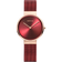 BERING horloge met roségouden kast, bordeauxrode wijzerplaat en mesh band.