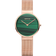 BERING-Armbanduhr mit grünem gestreiftem Zifferblatt, Roségold-Gehäuse und Mesharmband, Vorderansicht