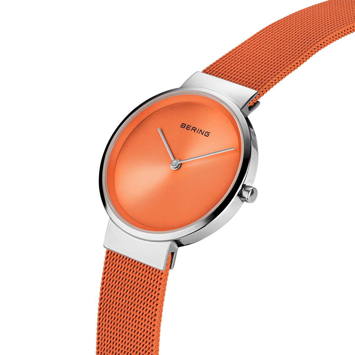 Reloj Mini esfera sunray malla naranja y plateado