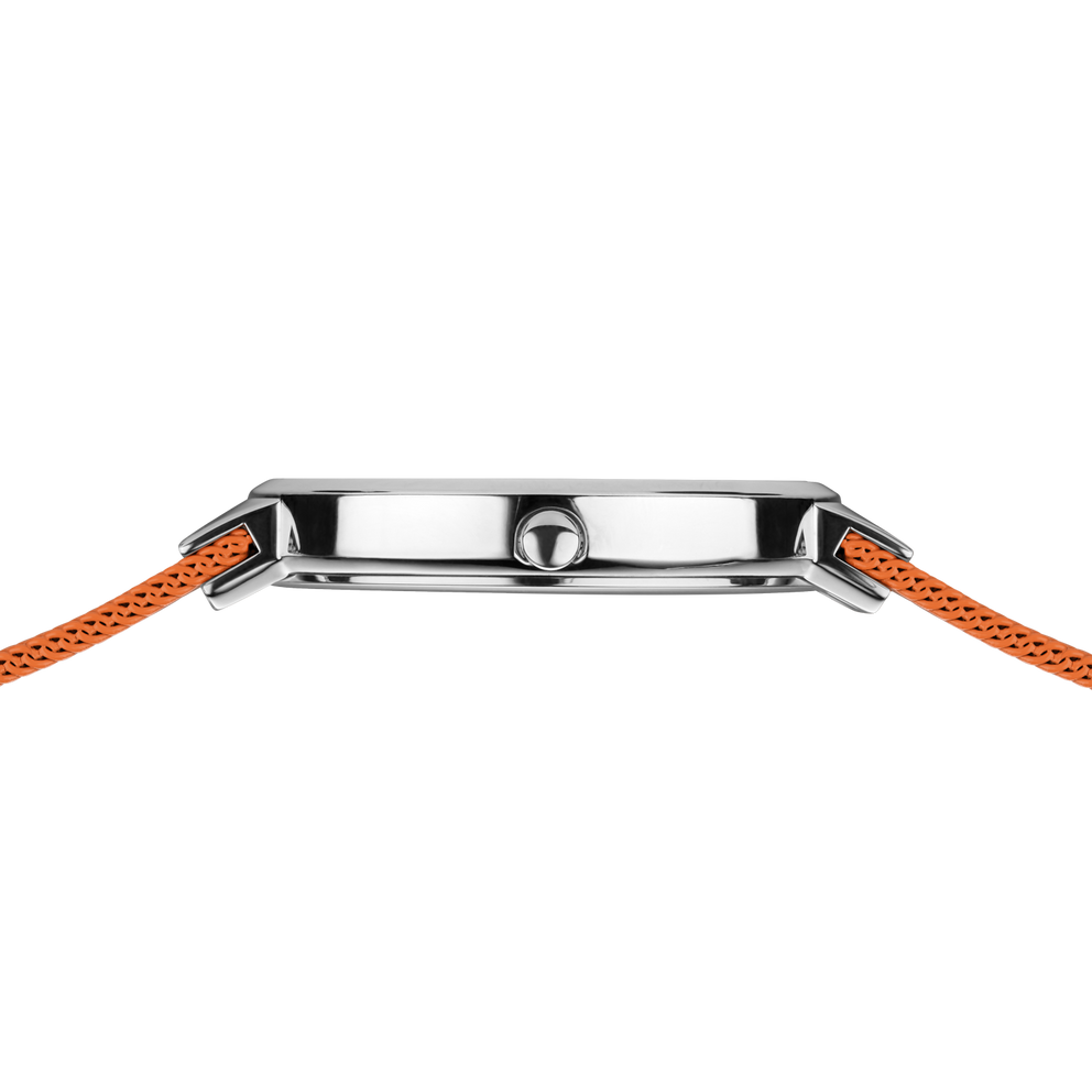 Reloj Mini esfera sunray malla naranja y plateado