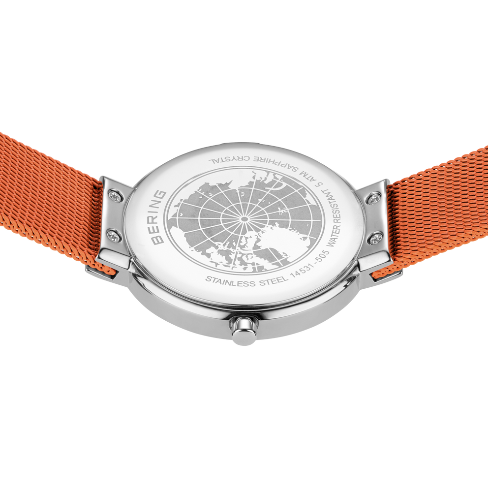Reloj Mini esfera sunray malla naranja y plateado